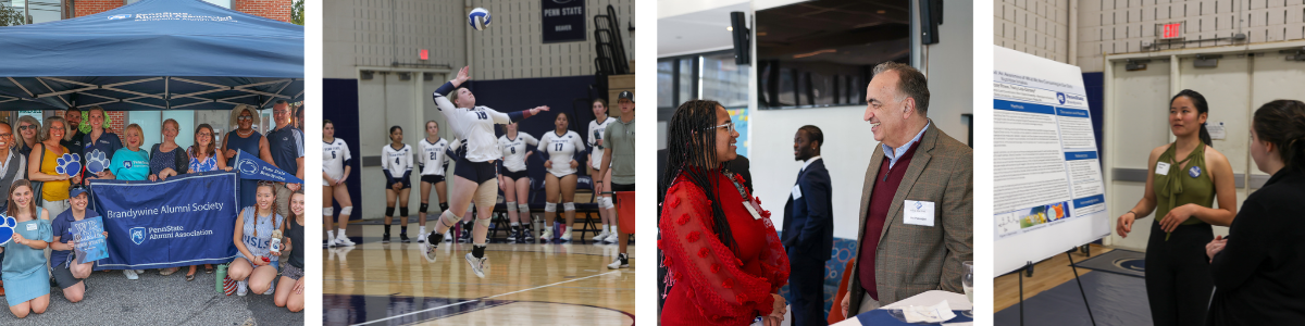 students doing different activities in four photos