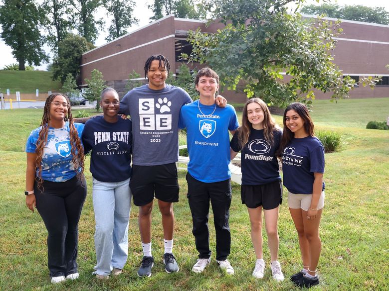 students standing outside