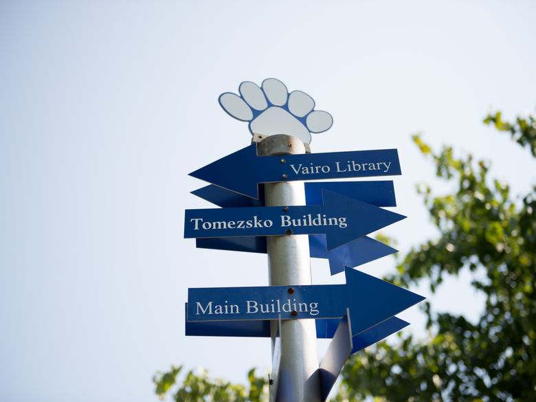 Campus signpost with directions