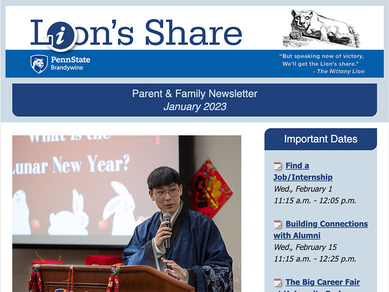 Screen cpature of Lion's Share newsletter