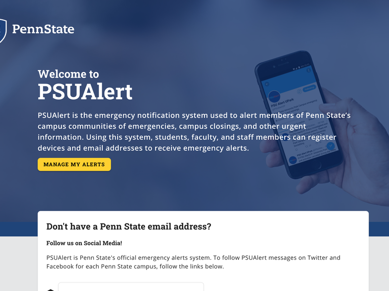 PSUAlert website sign up