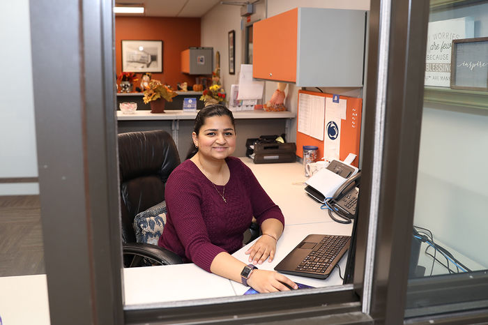 Maryam Khan in Penn State Brandywine's IT office. 