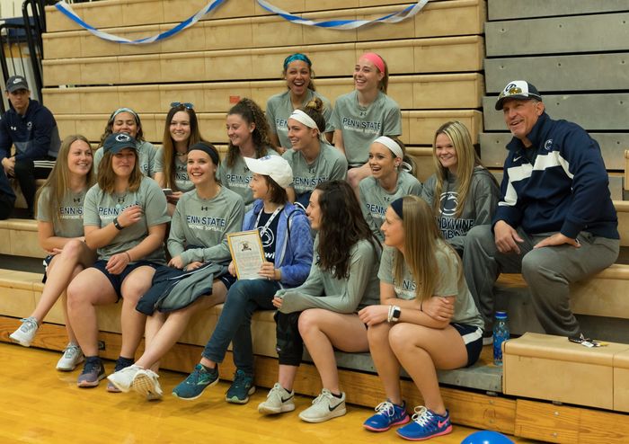 Ziah Oyler spends time with the Penn State Brandywine softball team