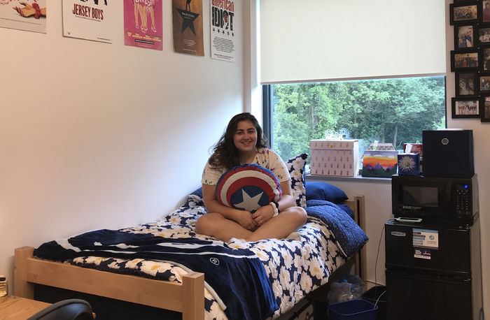 Nicole DiMauro in her room in Brandywine's Orchard Hall.