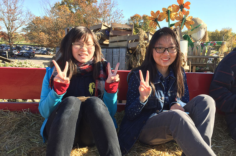 2 students on hayride