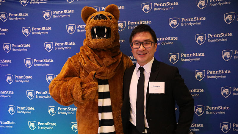 Professor Gordon Lu pictured with Nittany Lion