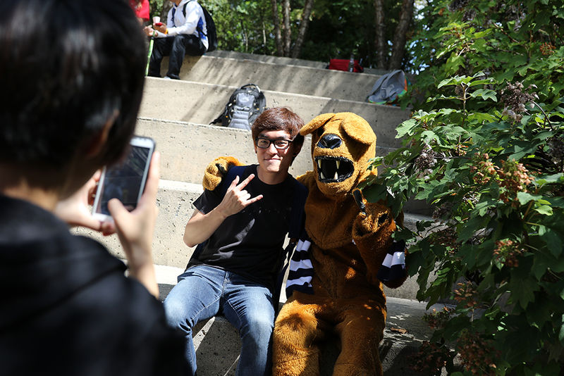 Students with lion