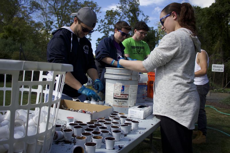 Students cleaning k-cups