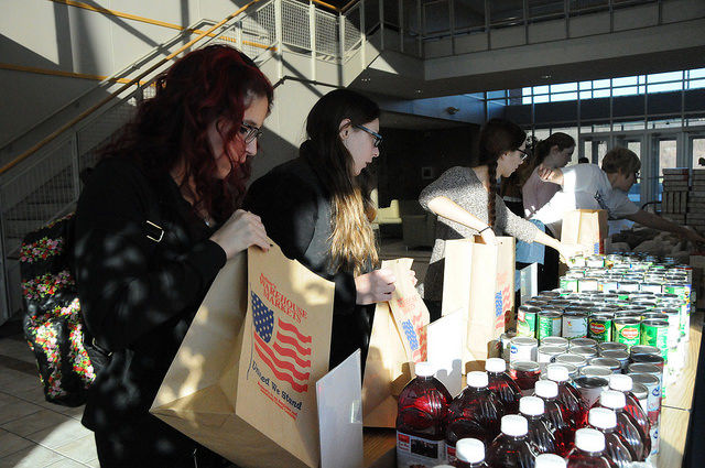 Students collecting food donations