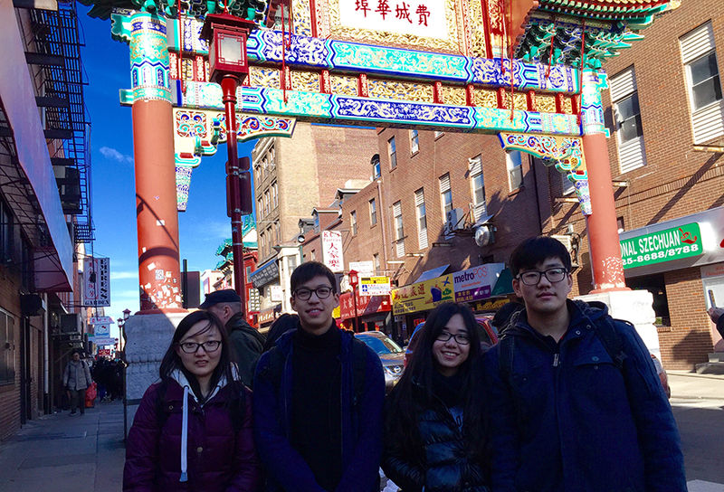 Students at the gate to Philadelphia’s Chinatown