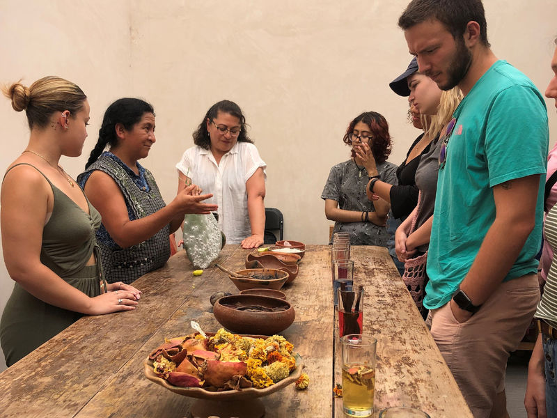 students standing at table