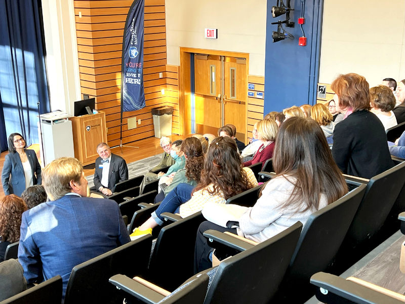 Bendapudi answers a question during a town-hall style discussion