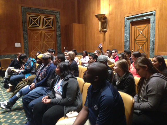 Students at a question and answer session