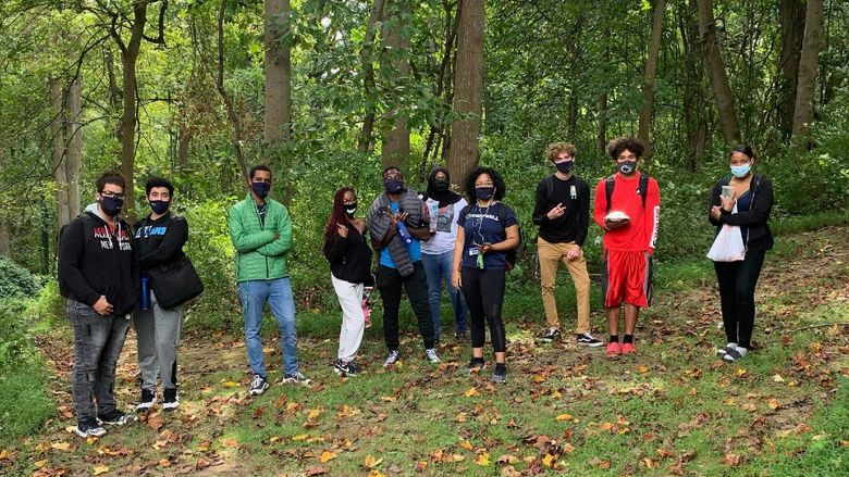 Students on the campus' nature trail. 