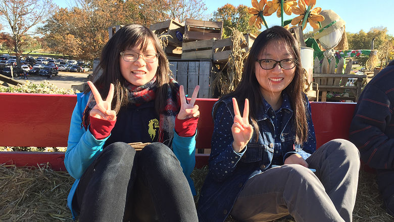 2 students on hayride
