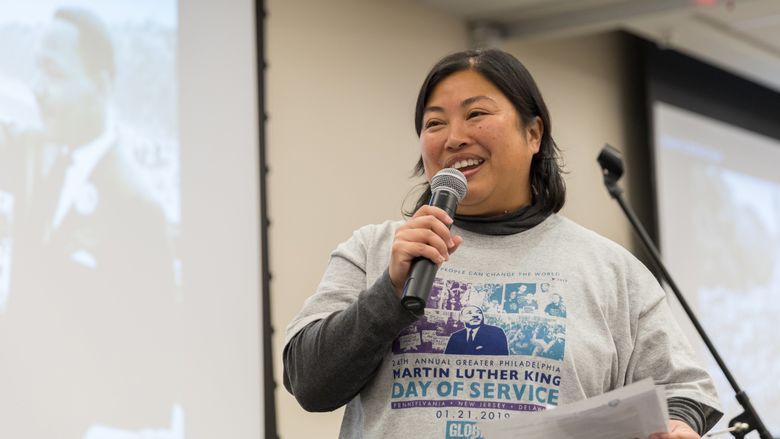 Vippy Yee speaks at Penn State Brandywine's MLK Day. 