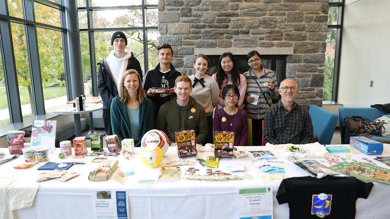 Students and staff participating in a Fair Trade event on campus