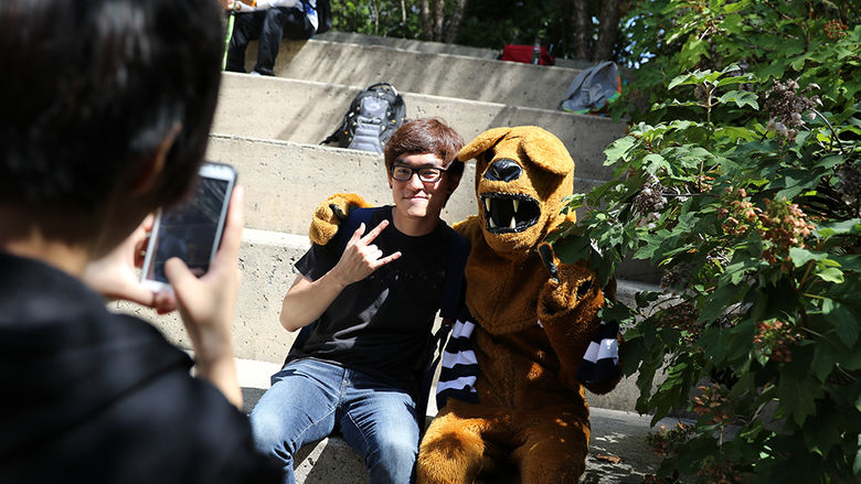 Students with lion