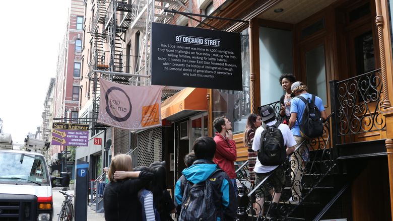Studetns touring the Tenement Museum