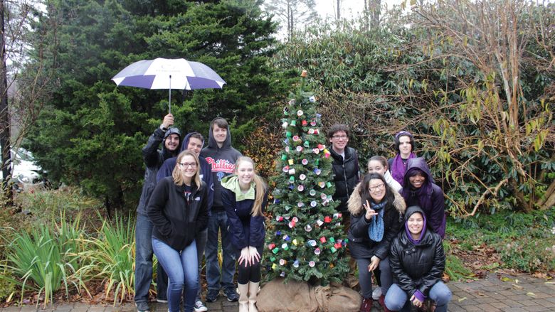 Students Stand with KCup Christmas Tree