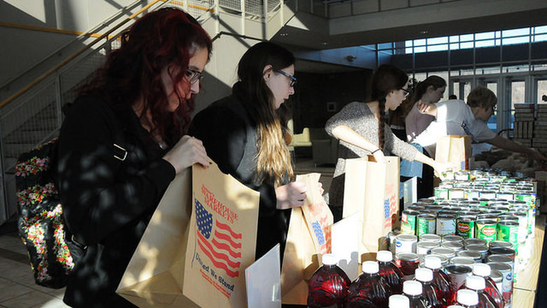 Students collecting food donations