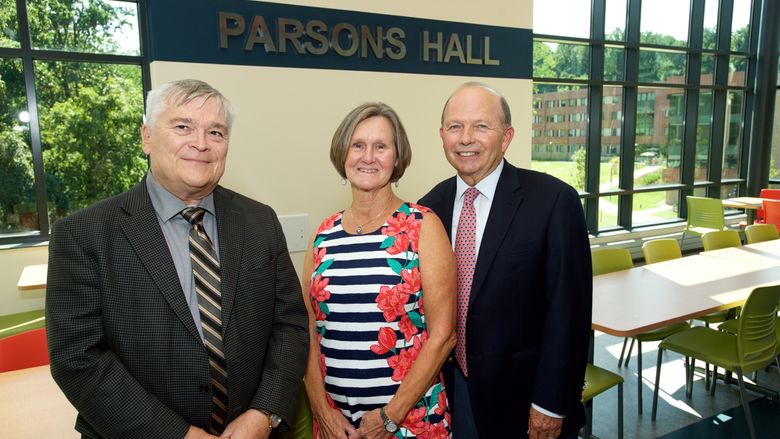 Eric Barron, Eleanor Parsons, and Jerry Parsons at Penn State Brandywine 