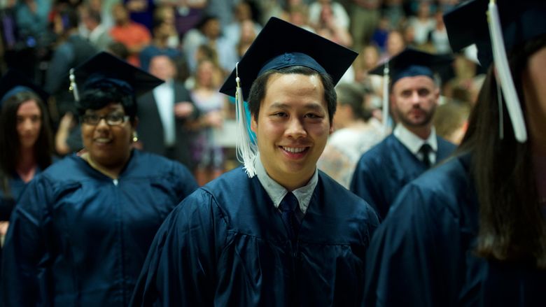 Students arrive at Penn State Brandywine's spring 2015 commencement ceremony.