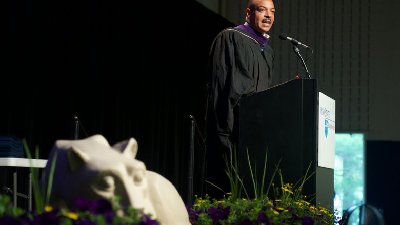 Philadelphia’s District Attorney R. Seth Williams addresses graduates at Penn State Brandywine. 
