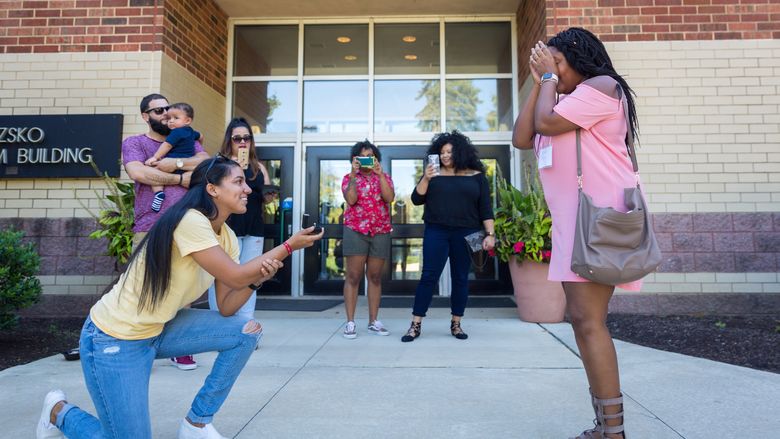 Two former Penn State Brandywine students get engaged on campus. 