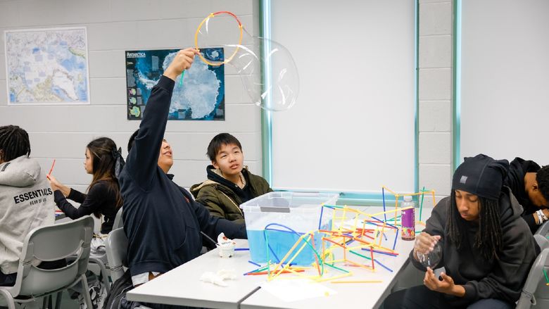 students with bubbles