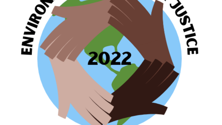 Illustration of four hands forming a circle with a global map in the background