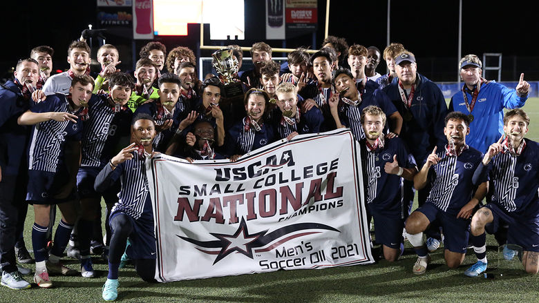 Penn State Brandywine celebrates its second USCAA men's soccer national championship