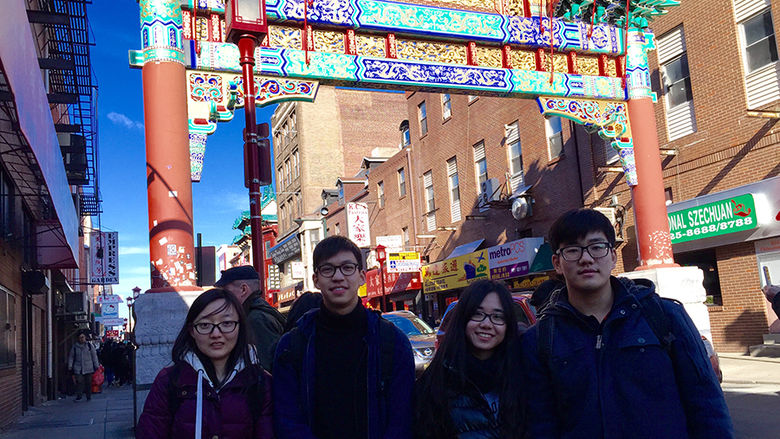 Students at the gate to Philadelphia’s Chinatown
