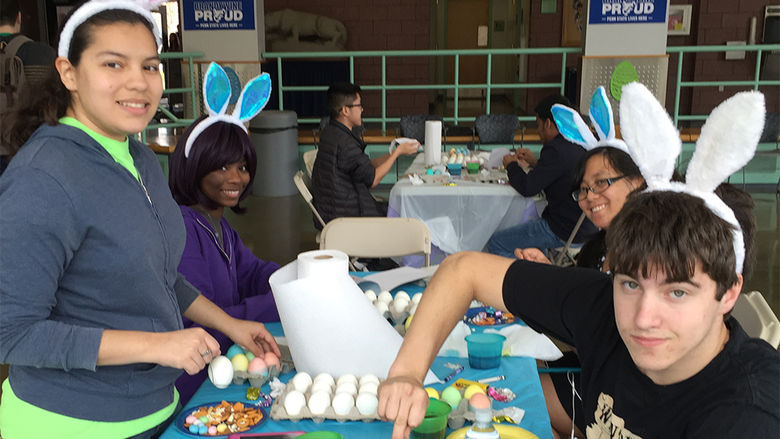 Students decorating eggs