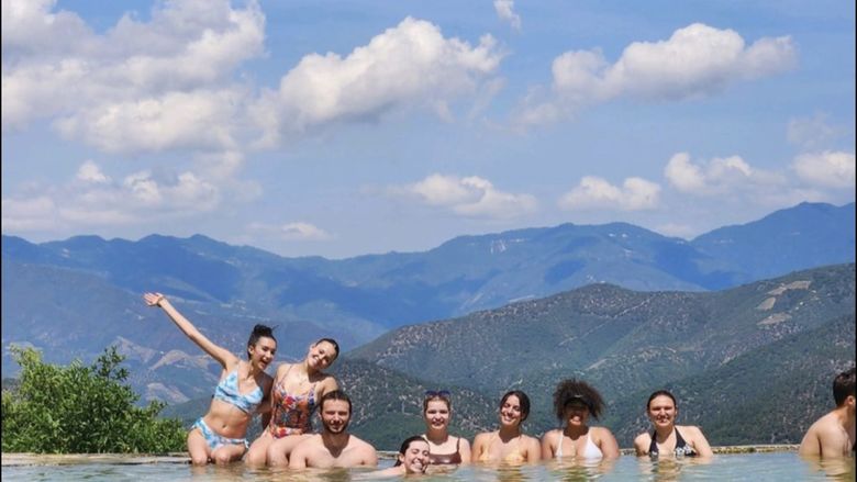 students in pool