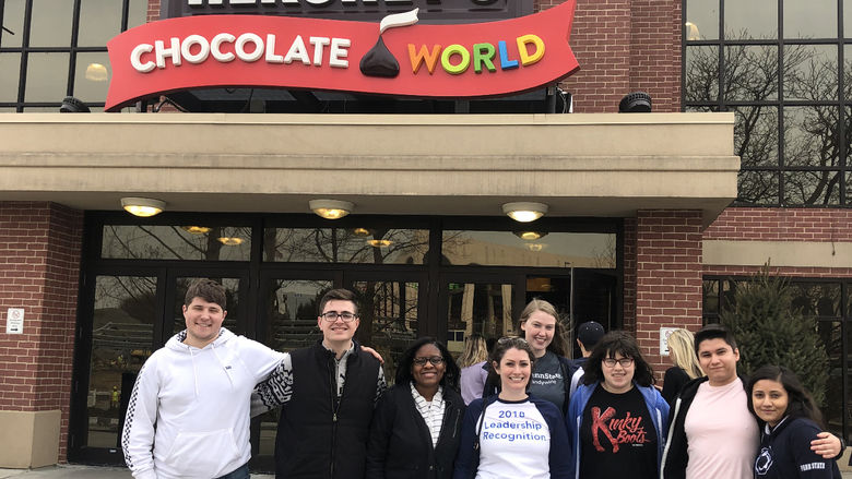 Penn State Brandywine's Bridget O'Donnell in Hershey with students.