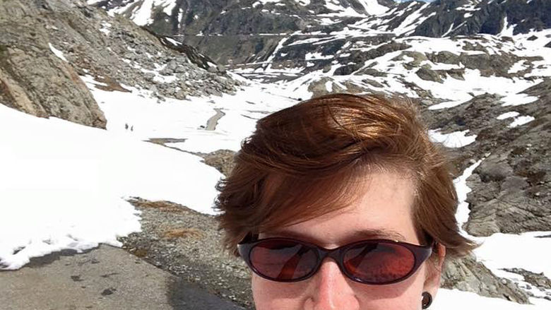 Kelli Volkomer, who will graduate in December with degree in ESP, stops to see the Stein Glacier in the Canton of Bern, Switzerland, during a study abroad trip in 2015.