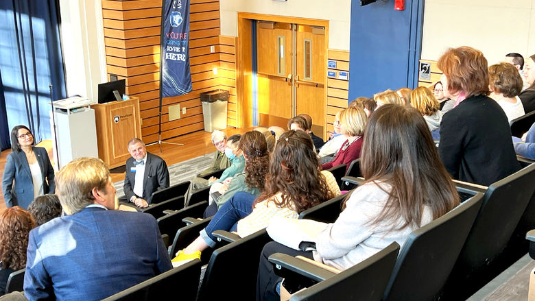 Bendapudi answers a question during a town-hall style discussion