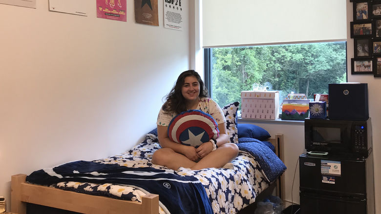 Nicole DiMauro in her room in Brandywine's Orchard Hall.