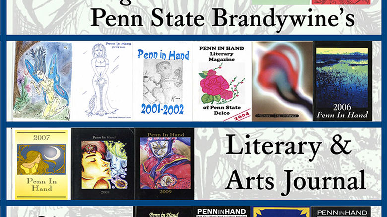 Image of poster that includes covers of twenty-five years of the Penn in Hand magazine.