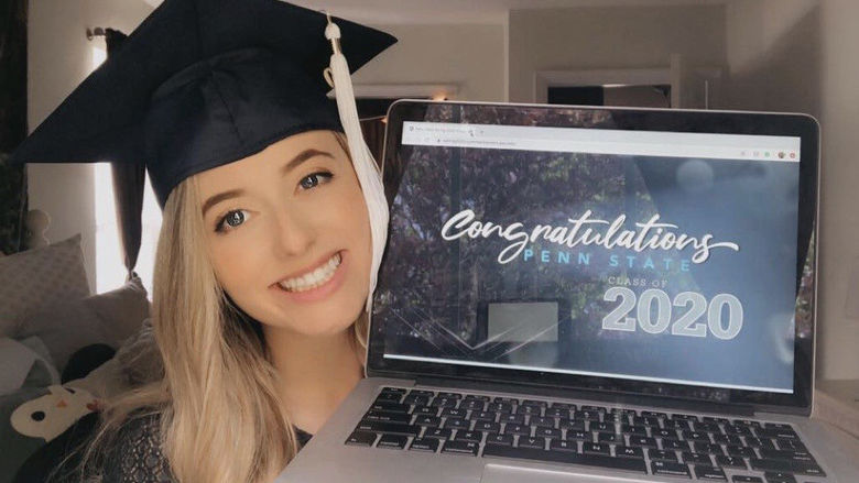 Lauren Burke watching the University’s virtual commencement ceremony