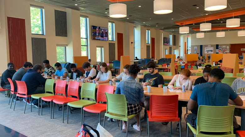 Students attending a wellness event on campus.