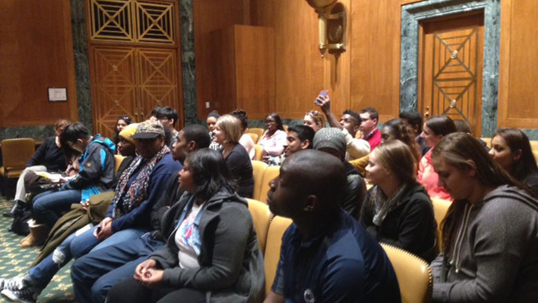 Students at a question and answer session