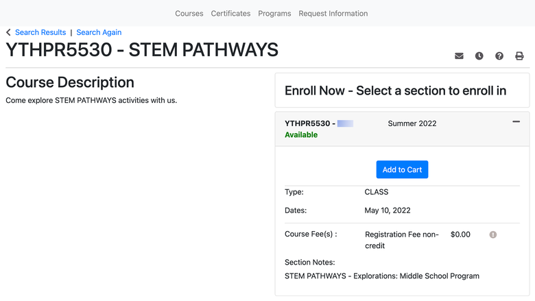 STEM Pathways Middle School Register Step 1 