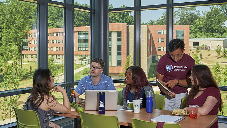 students work on homework in the study lounge
