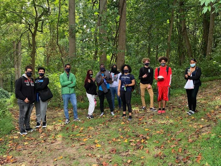 Students on the campus' nature trail. 