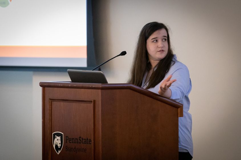 Laura Gillin presenting her research to the campus community.