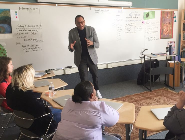 Jeremy Branch talking to high school students.