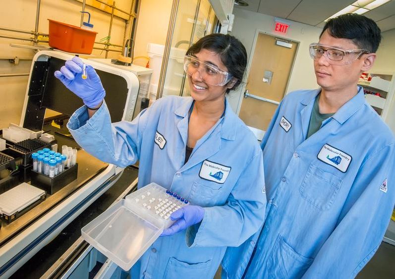 Gurunathan works in the lab at Lawrence Berkeley National Lab in Berkeley, California, as part of her summer research internship. 