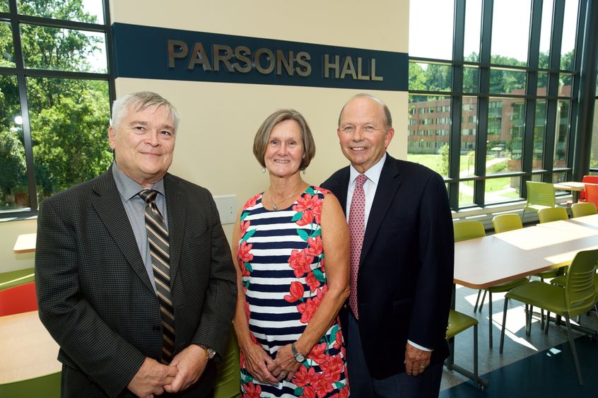 Eric Barron, Eleanor Parsons, and Jerry Parsons at Penn State Brandywine 